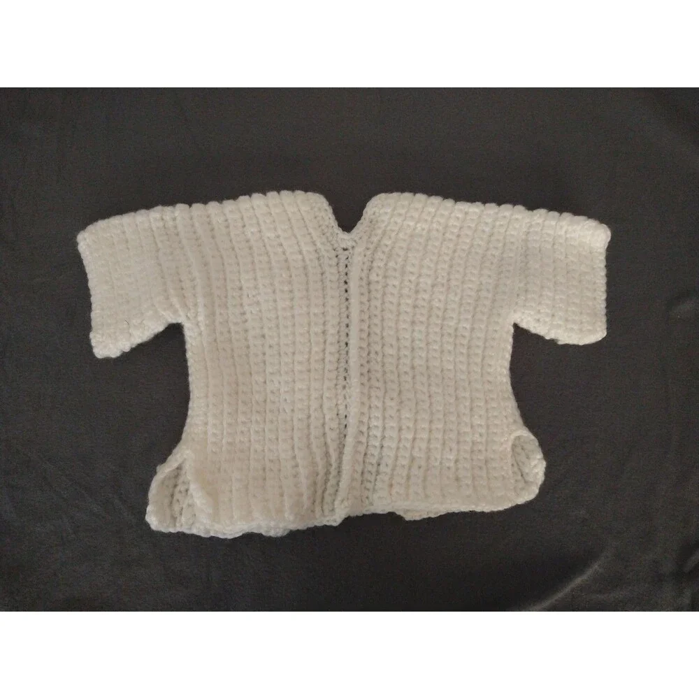 Vintage Handmade Crochet Chunky Knit White Ivory Baby Toddler Sweater cardigan
